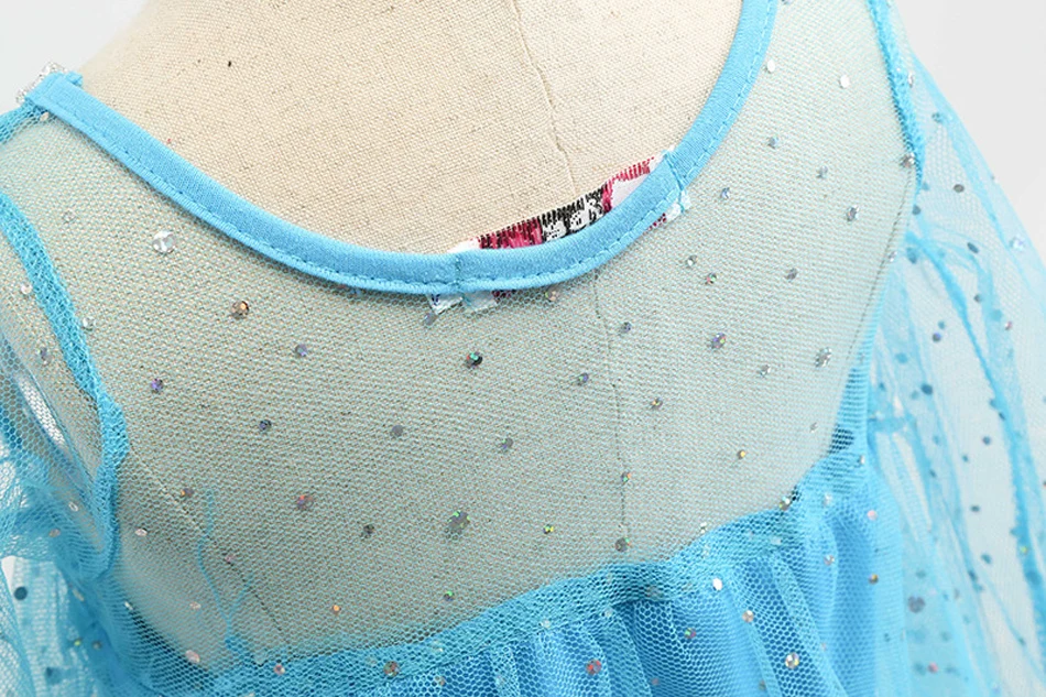 Elsa Prinzessinnenkleid für Mädchen mit glitzerndem Tüllumhang, transparenten langen Ärmeln und Strasssteinen, Kinderkostüm für Halloween, Geburtstagsfeier, 3-10 Jahre – Detail 6