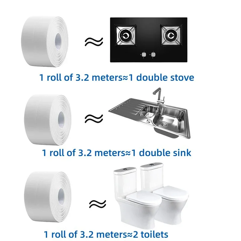 1/2/3.2M Self-adhesive Sealing Tape PVC Oil-Proof Kitchen Sink Edge Caulk Tape Waterproof Bathroom Toilet Corner Wall Stickers