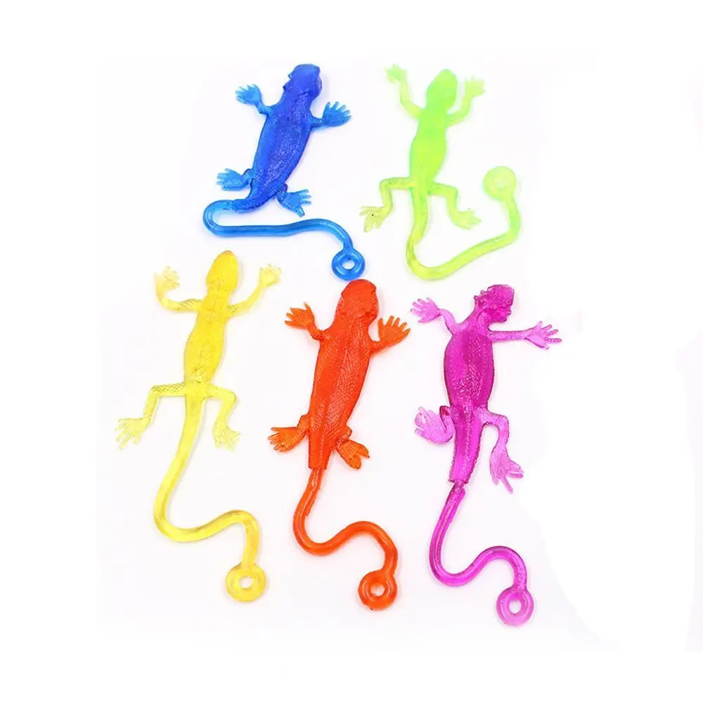 5Pcs Novelty Sticky Lizard Animals Retractable Viscous Lizard Children Funny Gadgets