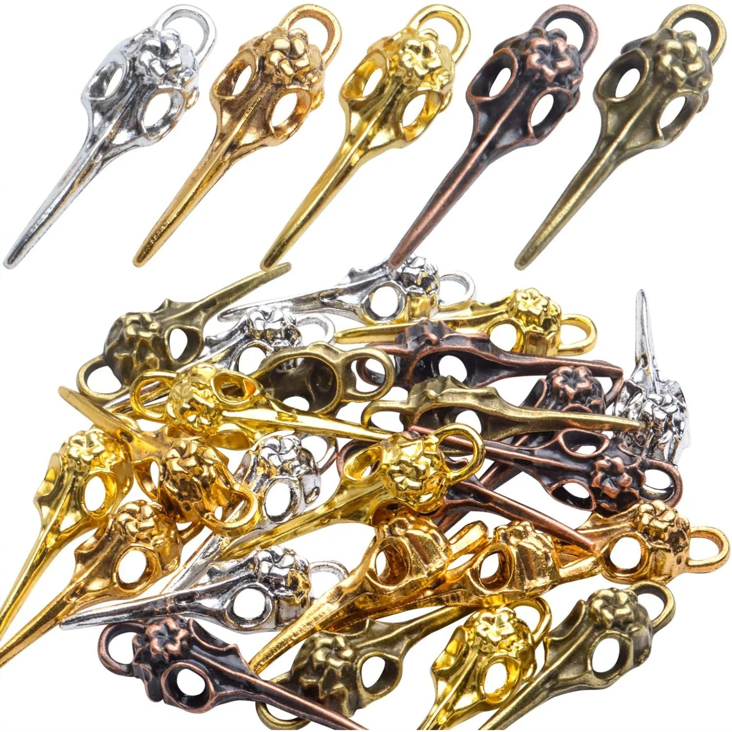 

25 шт., тибетский стиль, подвески в виде головы черепа птицы, подвески в виде головы птицы из сплава, подвески в виде скелета для ожерелья, браслета, ювелирных изделий, поделок