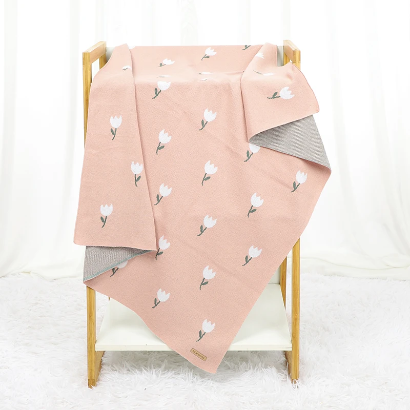 Infant Baby Blanket Cotton Knit Newborn Plaid Girl Boy Bed Crib Quilt Cute Floral Soft Stroller Wrap Swaddle 100*80CM Sleep Cove