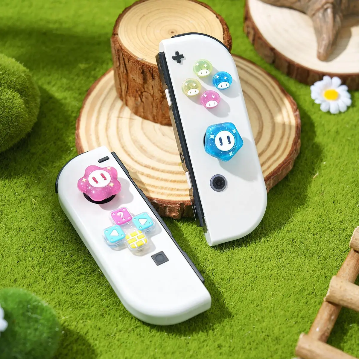 Bling Mushroom Star Silikon Dpad Cross Button ABXY Schlüsselaufkleber Skin Case für Switch/NS Oled Joy-con Thumb Stick Grip Cap Cover