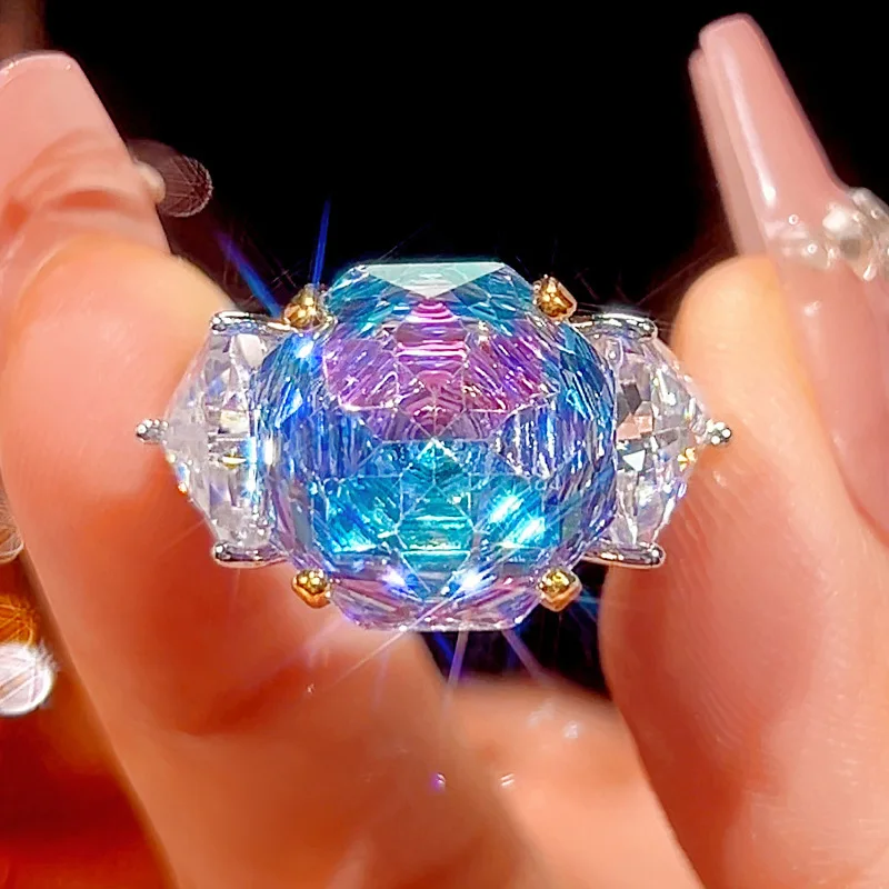 New popular jewelry: gold-plated copper base, rose cut gradient color, light luxury ring for women, 14*14, wholesale