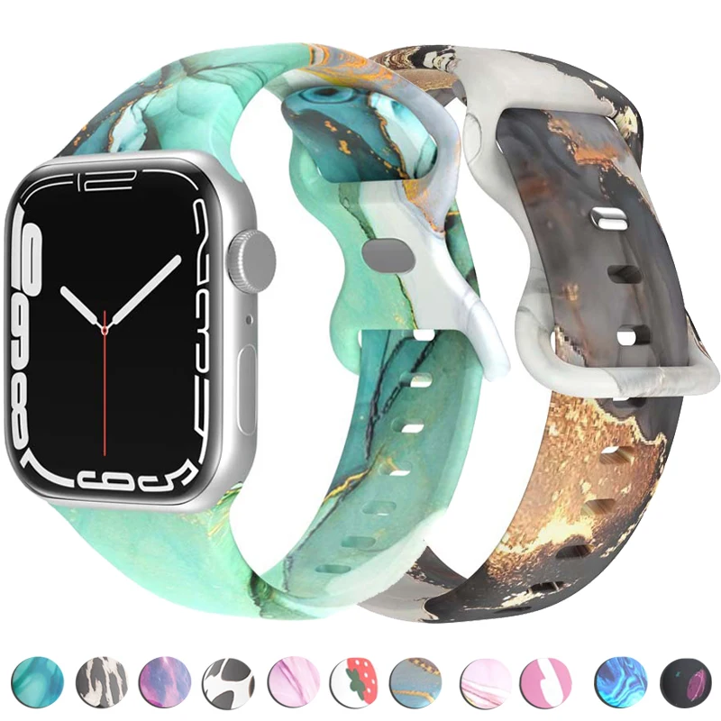 Printed Floral Strap For Apple Watch Ultra Band 49mm 41mm 40mm 38 45mm 44mm 42mm Silicone Bracelet IWatch Series 8 7 SE 6 5 4 3