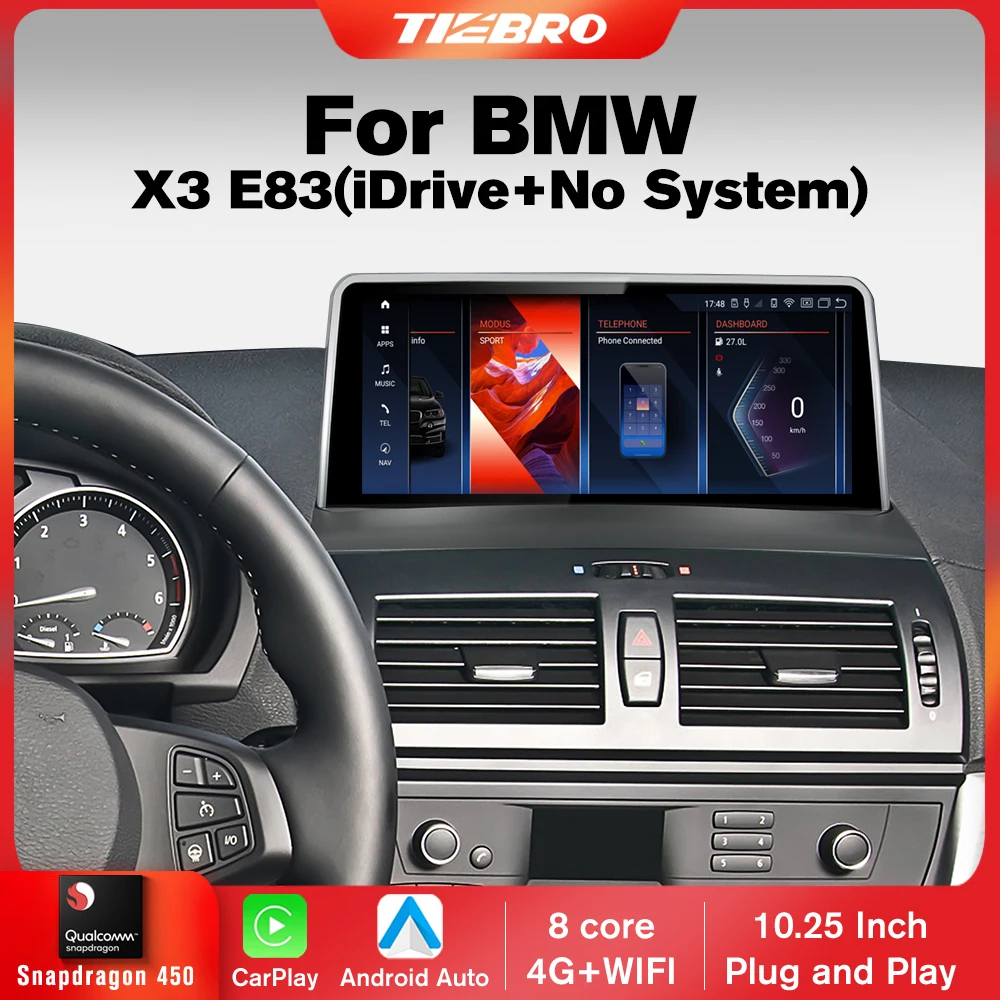 

TIEBRO 10,25 дюймов 4G + 128G для BMW X3 E83 с iDrive автомобильное радио Android 12 стерео плеер Carplay Android Авто Snapdragon 450