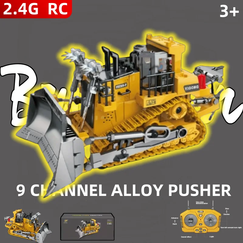 2.4G Remote Control Bulldozer Crawler Bulldozer RC Model Car Toy Alloy Simulation Construction Vehicle Birthday Gifts for Kids