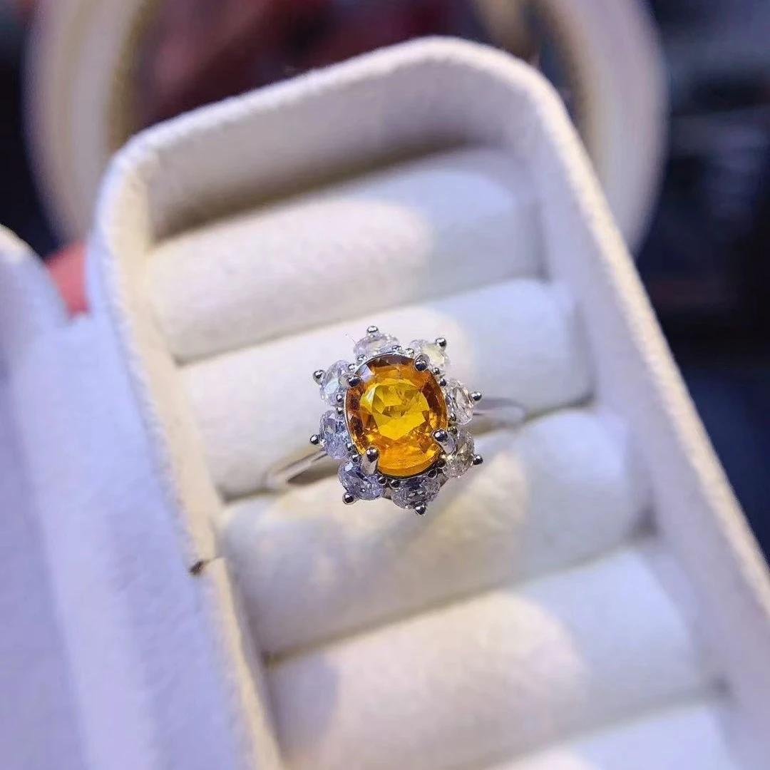 KJJEAXCMY Natural Yellow Sapphire Ring S925 Silver Inlaid Simple Women's High-End Jewelry The crystal is clean and beautiful