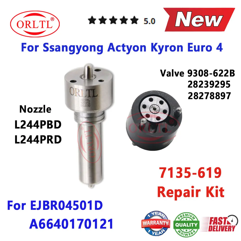 Injector Nozzle L244PBD L244PRD Valve 9308-622B Repair kit 7135-619 For Ssangyong Kyron EJBR04501D A6640170121 6640170121 Euro 4