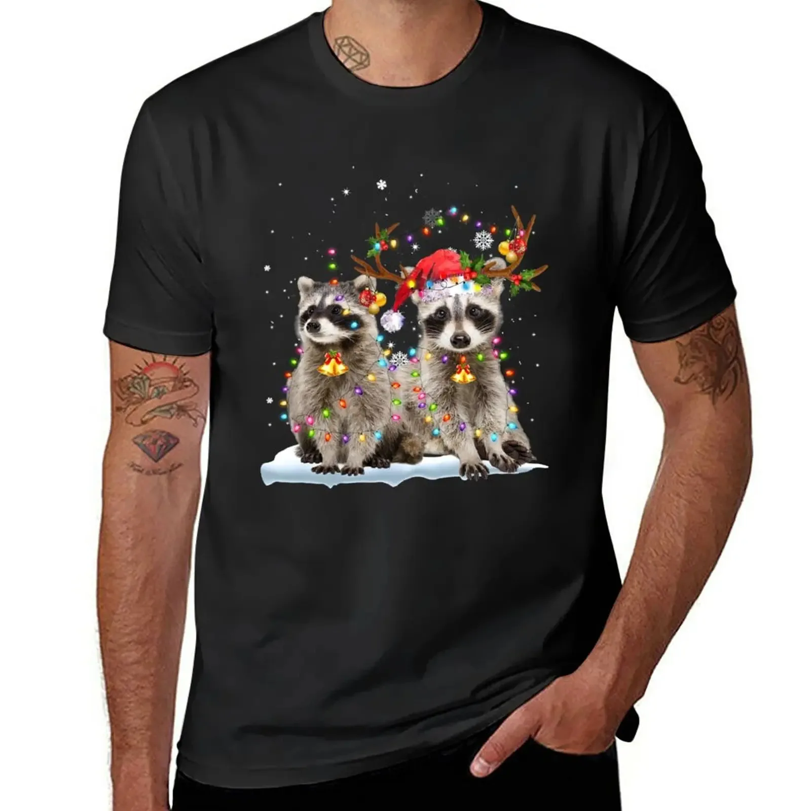 

Raccoon Reindeer Santa Hat Xmas Lights Christmas T-Shirt new edition t shirt t shirt men