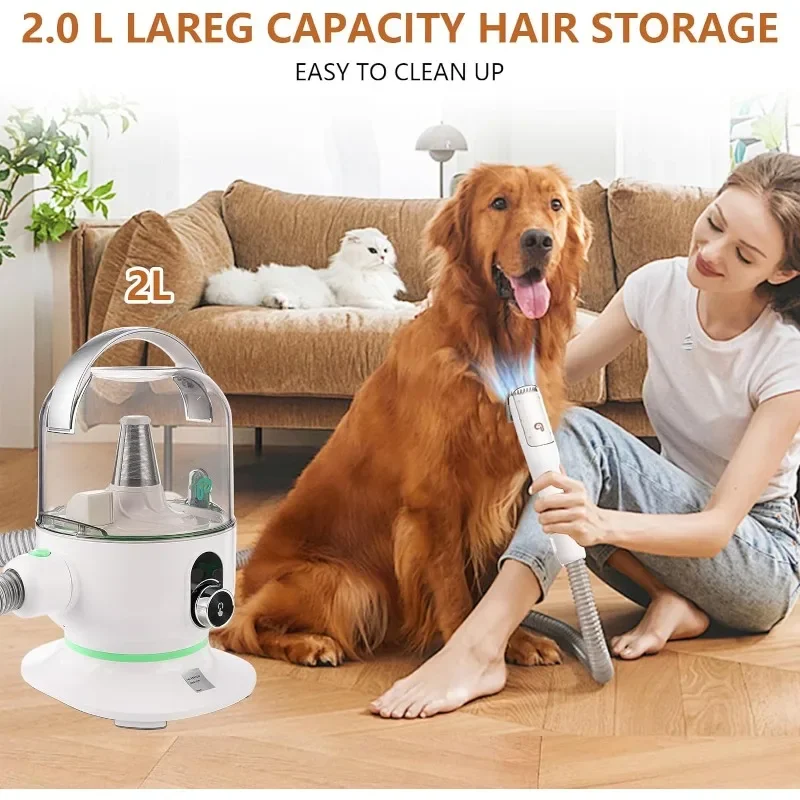 Dog Grooming Kit Pet Grooming Hair Vacuum, 5 in-1 Pet Grooming Kit with 2L Large Capacity Dust Cup, Low Noise Dog Hair Remover