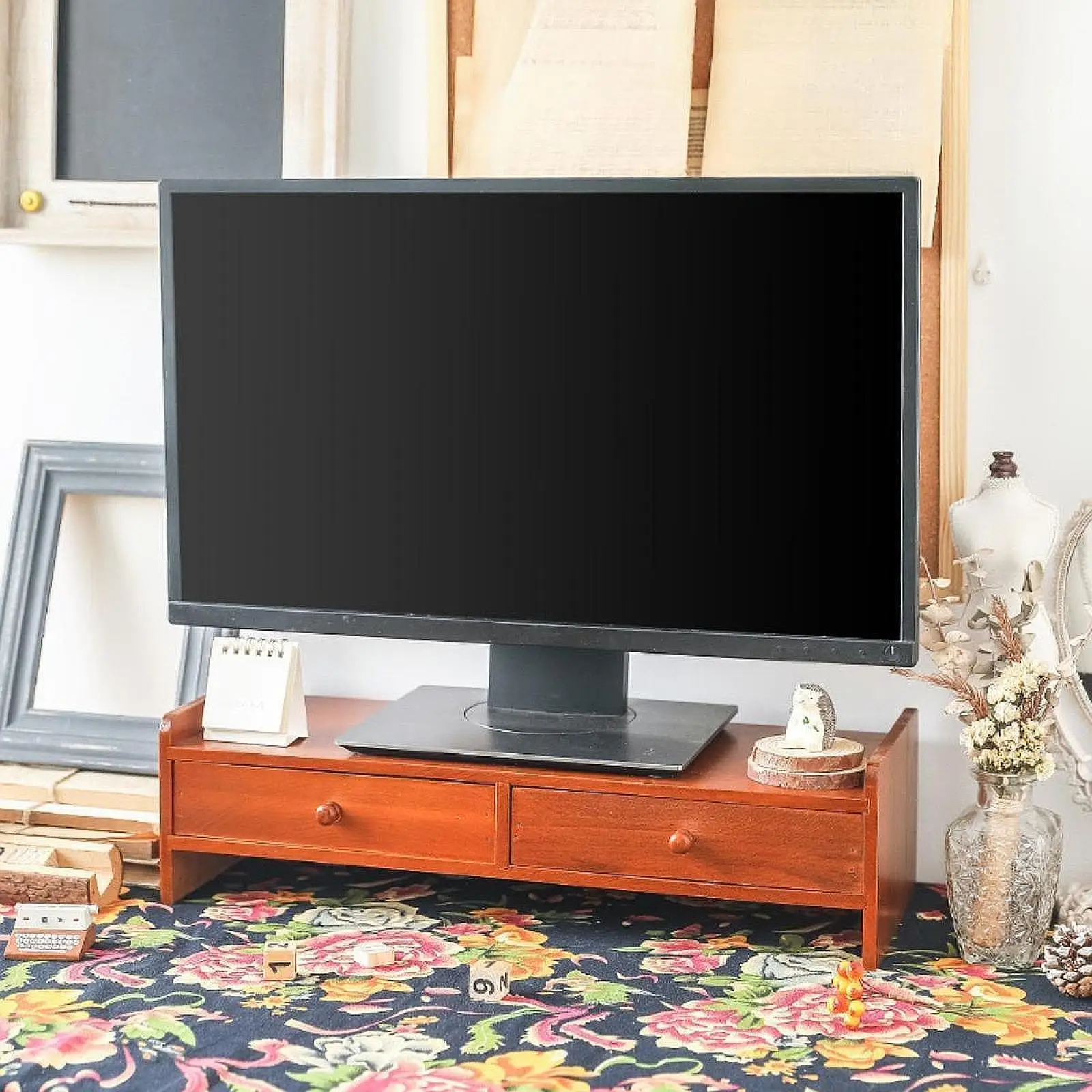 노트북 가정용 모니터 높이 스탠드, 서랍 2 개 포함