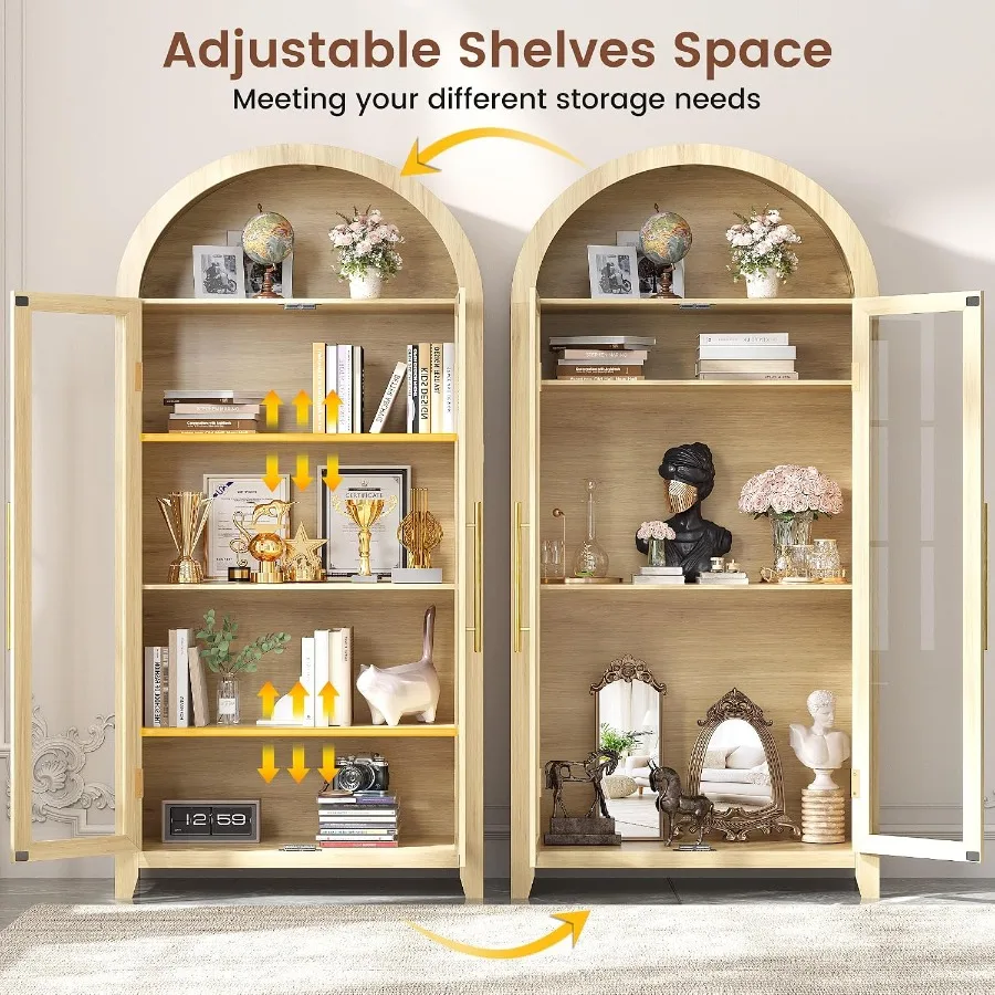 Arched Display Cabinet with Glass Doors and LED Light, 71" Tall view 6