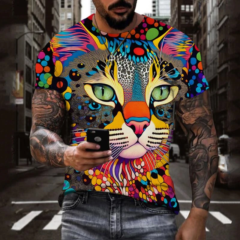 Summer Trend Short Sleeve Cool 3D Animals Printed Mens T-shirts Casual Streetwear Hip Hop Tees Fashion Cat Graphics T Shirts