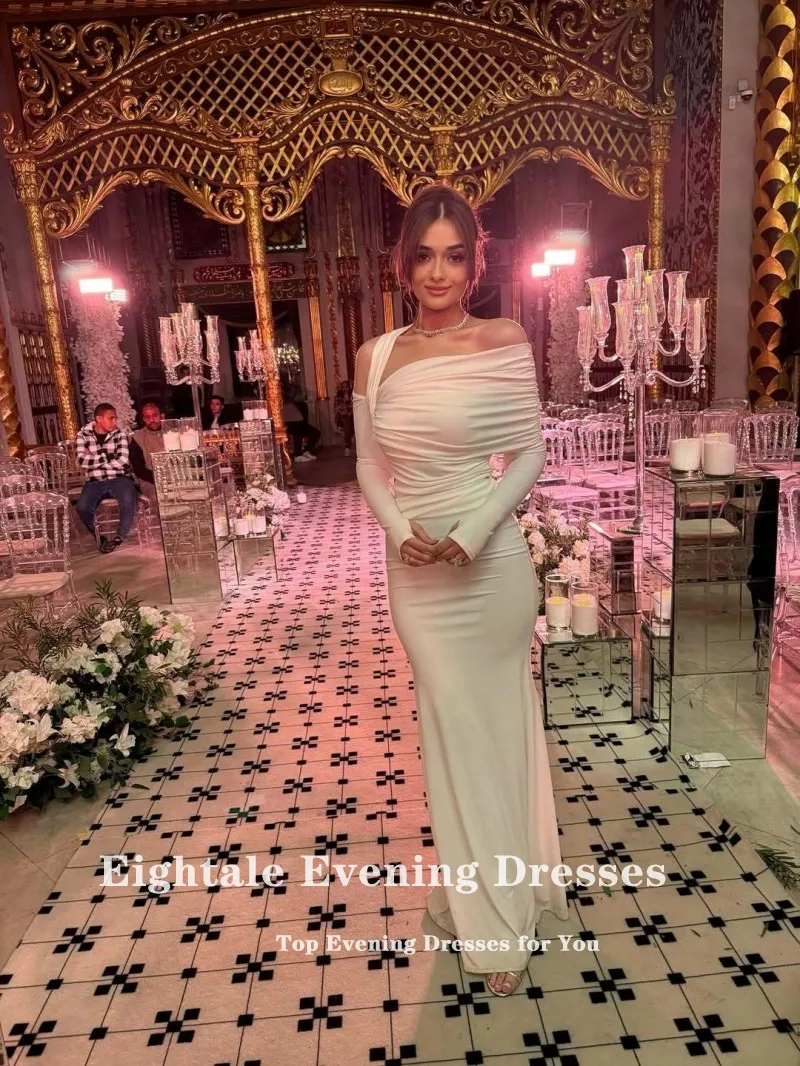 Vestido de noche árabe de Eightale, vestido de fiesta personalizado plisado de satén elástico, vestido de fiesta de sirena con un hombro, bata de velada