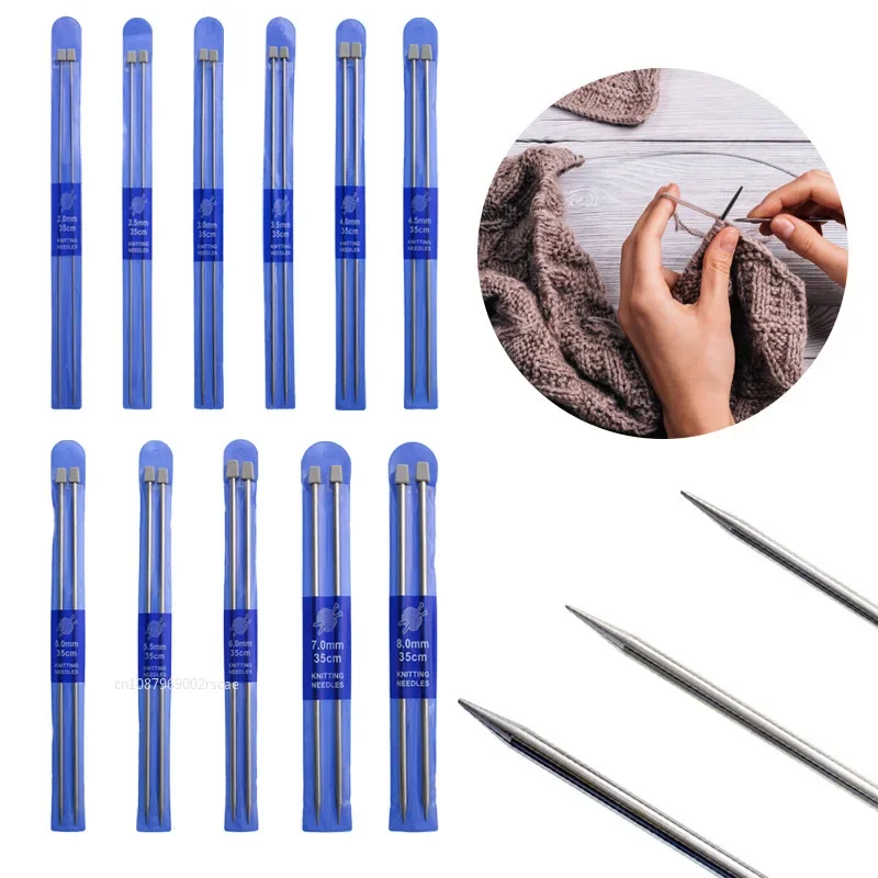 2Pcs Stainless Steel Knitting Needles 2mm-9mm Straight Single Pointed Crochet Hook Sets 35cm Sweater Needles for Knitting