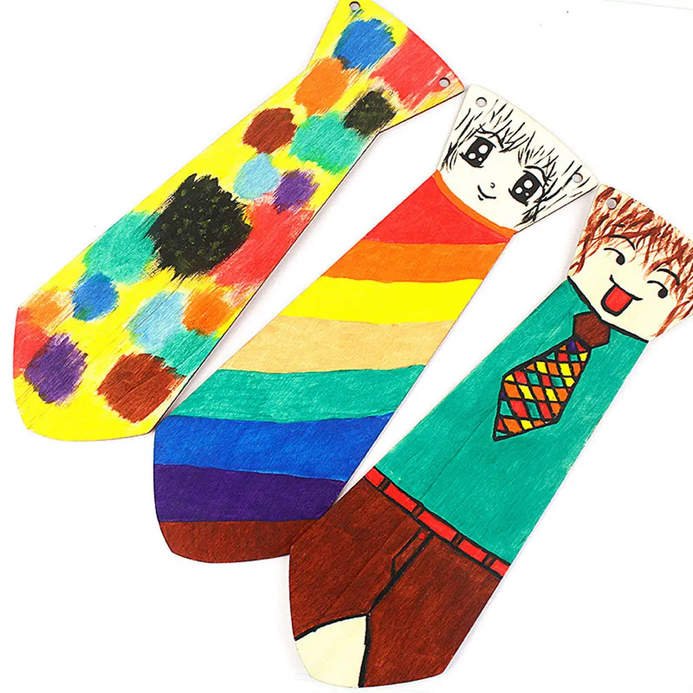 

5Pcs Wooden Necktie Painting Craft Set DIY Hand-Painted Graffiti Tie Fathers Day Gift Creative Educational Activity for