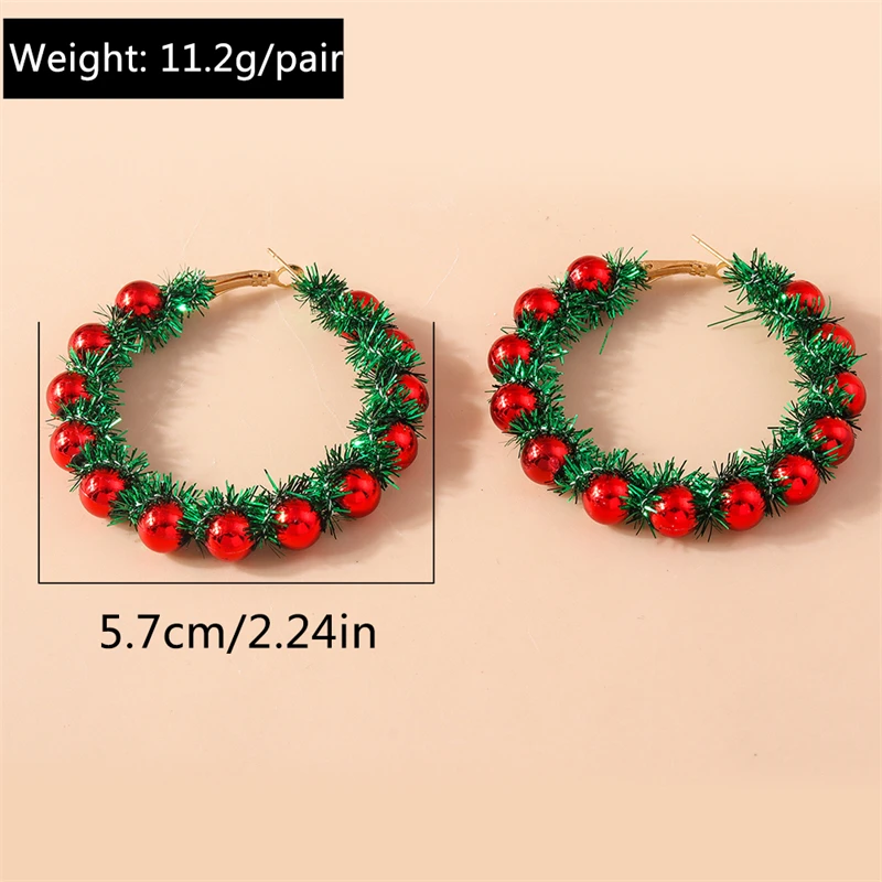 Fashion Merry Christmas Wreath Circle Hoop Earrings for Women Girls New Year Party Festival Jewelry Gifts