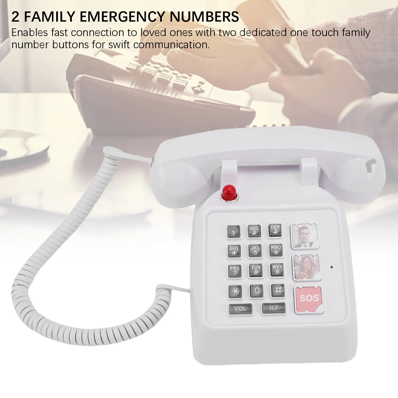 Telefono con pulsanti grandi Volume visivo regolabile 2 numeri di famiglia Telefono fisso con pulsanti grandi 5 numeri SOS per la casa