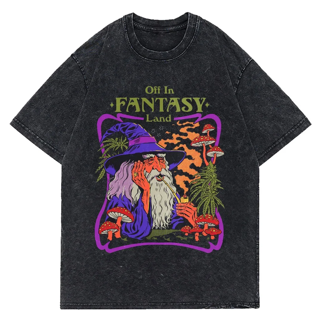 Tidense Fantasy Land Print Wizard Oversize Tshirt Cotton T Shirt Men Y2K T-shirt Clothing Top Tee