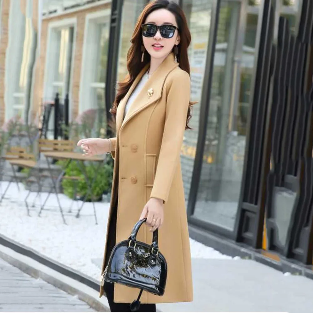 Fashion Loose Woolen Long Coat Women's Autumn And Winter Cotton Warm Slim Women's Temperament Casual Woolen Coat Women's Tide.
