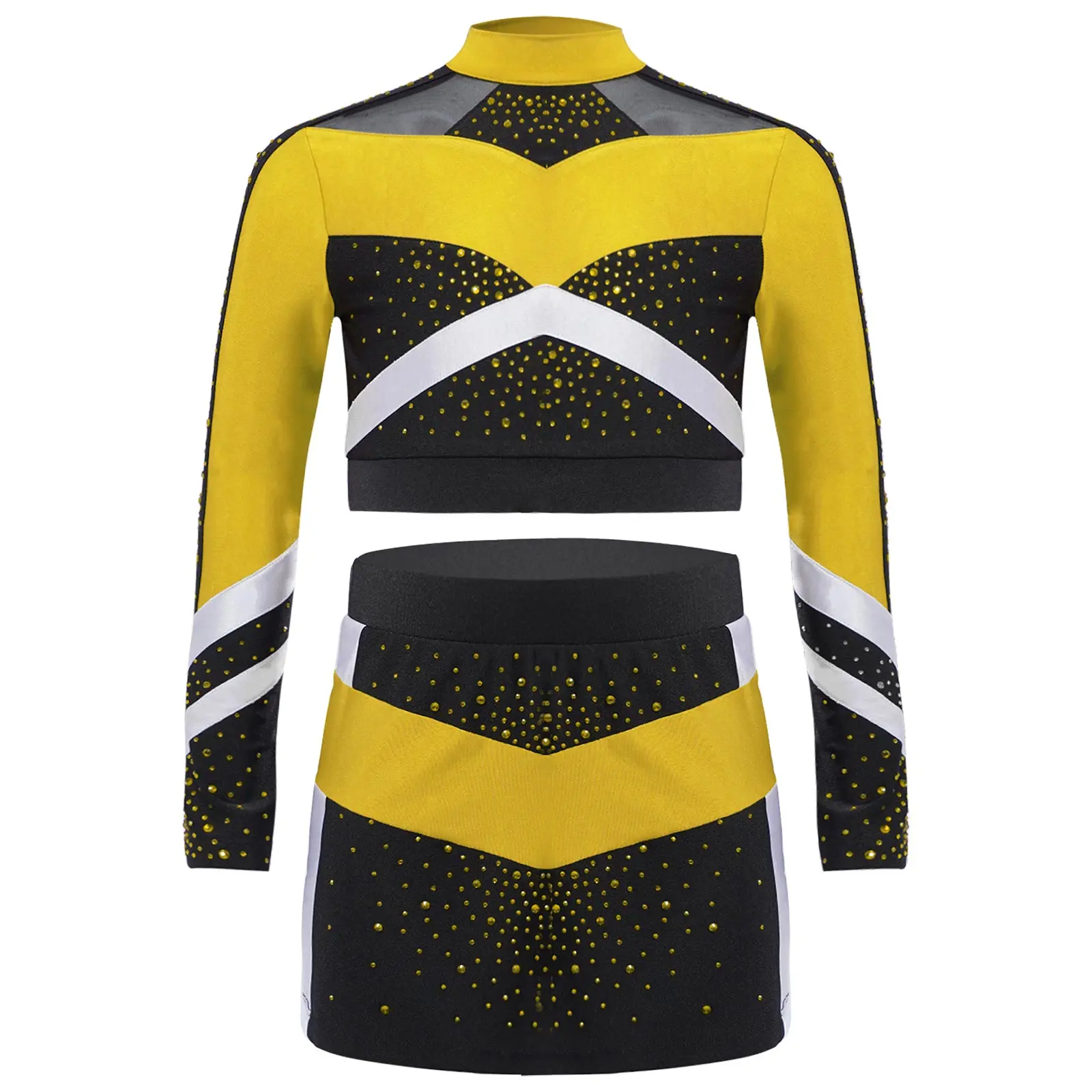 Children Cheerleader Costume Kids Boys Girls Cheerleading Performance Outfit Letter Print Metallic Color Block T-shirt + Pants