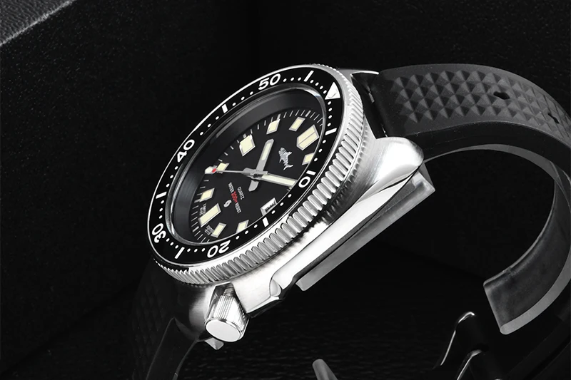 HEIMDALLR Retro Herren-Taucheruhr Stahl/Gummiarmband 20Bar Wasserdicht C3 Leuchtende Keramik-Lünette Saphirglas 2115 Quarz-Uhrwerk – Detail 9