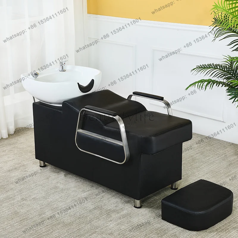 LJY Luxury Beauty Shampoo Chair Modern Salon Head SPA Hairwashing Chair Ceramic Basin Dedicated Silla De Lavado De Cabello Furni 6