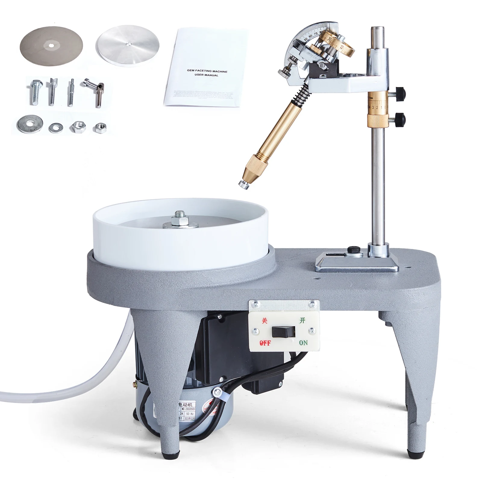 

SucceBuy Gem Faceting Machine 2800RPM 180W 110V with Faceted Manipulator 1 Bag of Triangle Abrasive Jade Rock Jewel Polisher