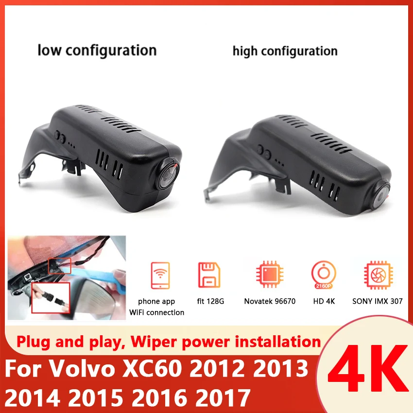 4K snadný na instalovat auto DVR WIFI video rekordér palubní kamera kamera pro volvo XC60 2012 2013 2014 2015 2016 2017 APP ovládání fungovat