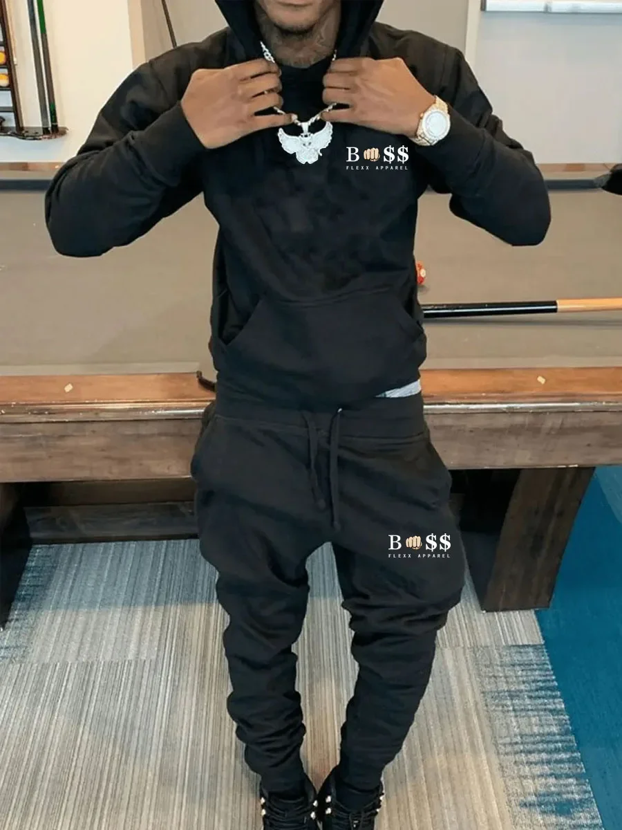 

Street trend fashion casual men's and women's letter printed hoodie set high quality casual hoodie pants two sets