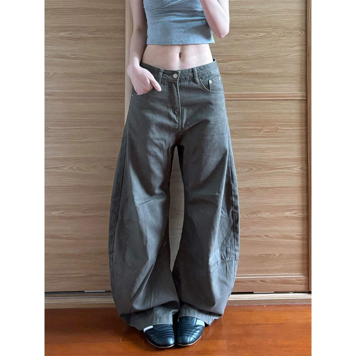 High Waist Wide Leg Jeans Coffee Color Women's Loose Fit Slim Version American Style Spring New Pear Shape Body Hot Girl Pants
