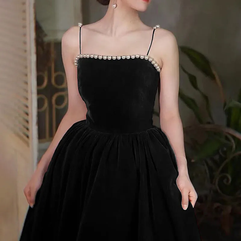 Black Velvet Wedding Dress Elegant Prom Evening Midi Dresses For Women 2024 Spring Sexy Long Birthday Graduation Party vestido