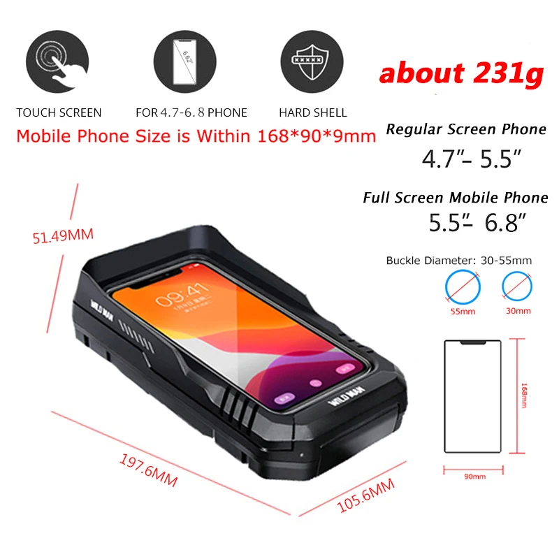 WILD MAN Bike Bag Waterproof Touch Screen Phone Case 6.8\