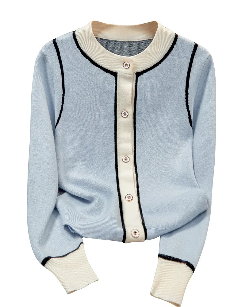 여성 크롭 가디건 스웨터 크루넥 긴팔 버튼 스웨터 한국 패션 니트 트렌디 스웨터 2025