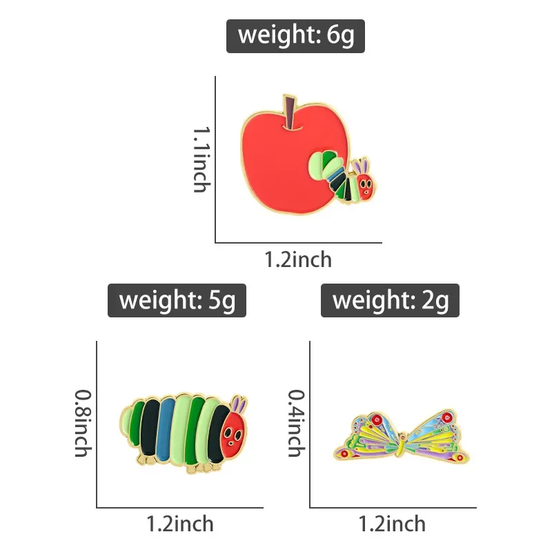 Delicious Apple Enamel Pins Caterpillar Butterfly Animal Creative Metal Badge Brooch Children And Friends Jewelry Gift Wholesale