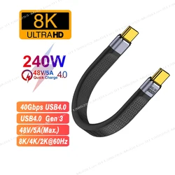 PD 240W USB 4.0 Gen3 Type C Cable 5A Fast Charging USB C to USB-C Cable Thunderbolt 3 8K@60Hz Cord USB Tipo C 40Gbps Data Cabel