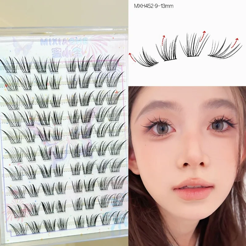 Mixiaohe Cluster Slant Lashes Ober- und Unterwimpern Natürlicher Fuchsaugen-Look Einfach zu Tragen Tägliches Make-up