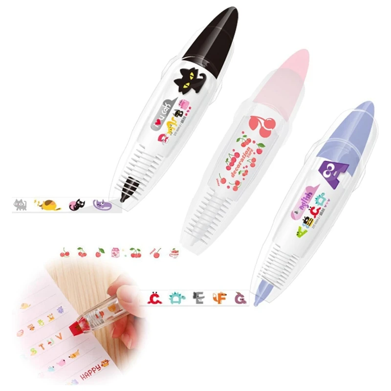 

DIY Cute Animals Press Type Decorative Pen News Type Decorative Pen Cartoon Pattern Correction Tape (3PCS)