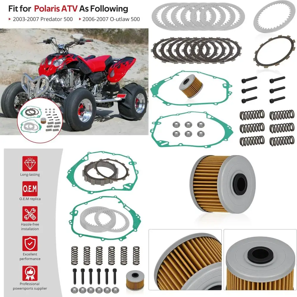 

JAVIK Clutch Friction Steel Plates Spring Cover Gasket Kit for Polaris Predator 500 O-utlaw 500 2003-2007 O.E.M# 3088184 3088185