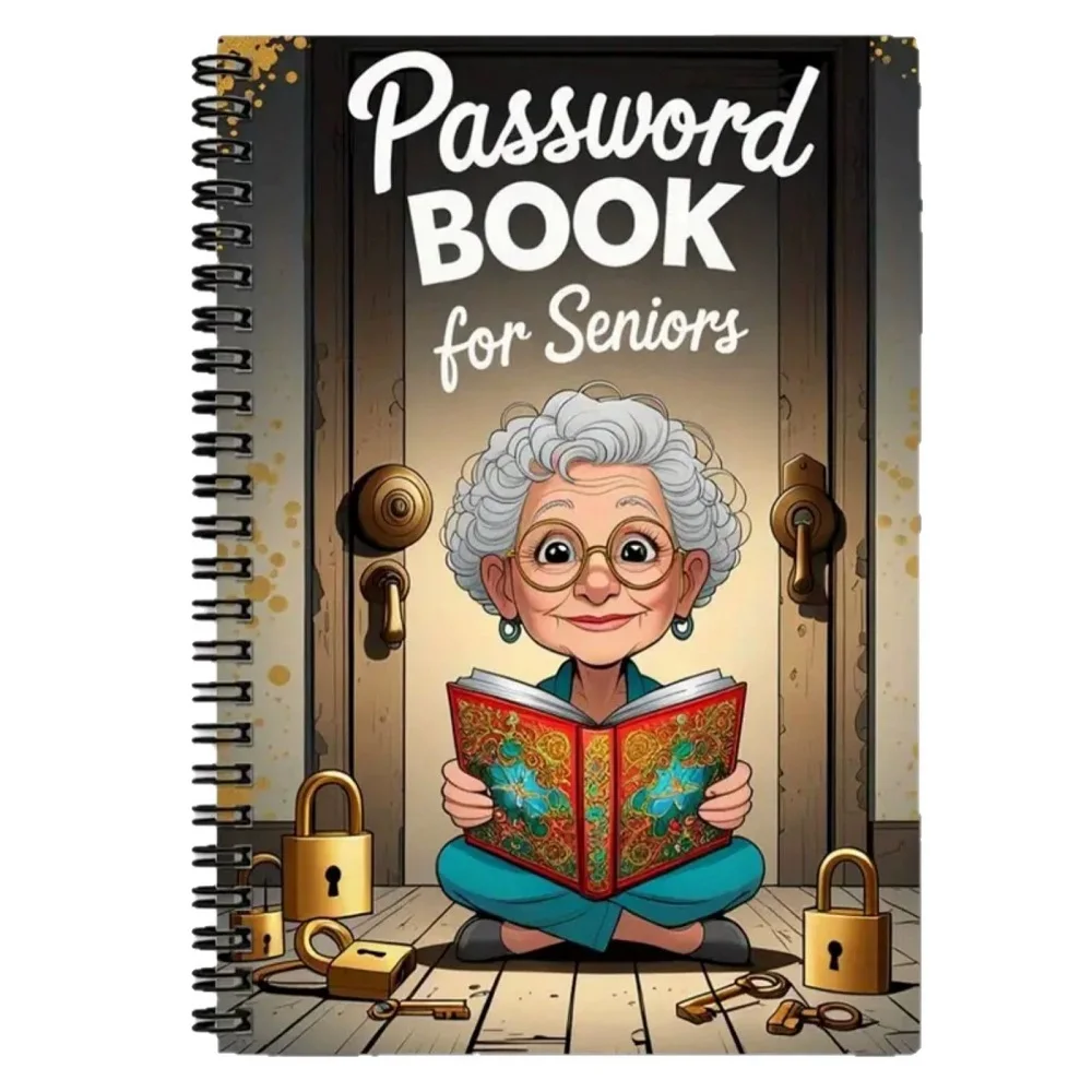 Spiral Password Notebook for Seniors, Special Art Pattern Elderly Organizer Ideal Grandma Care Gift