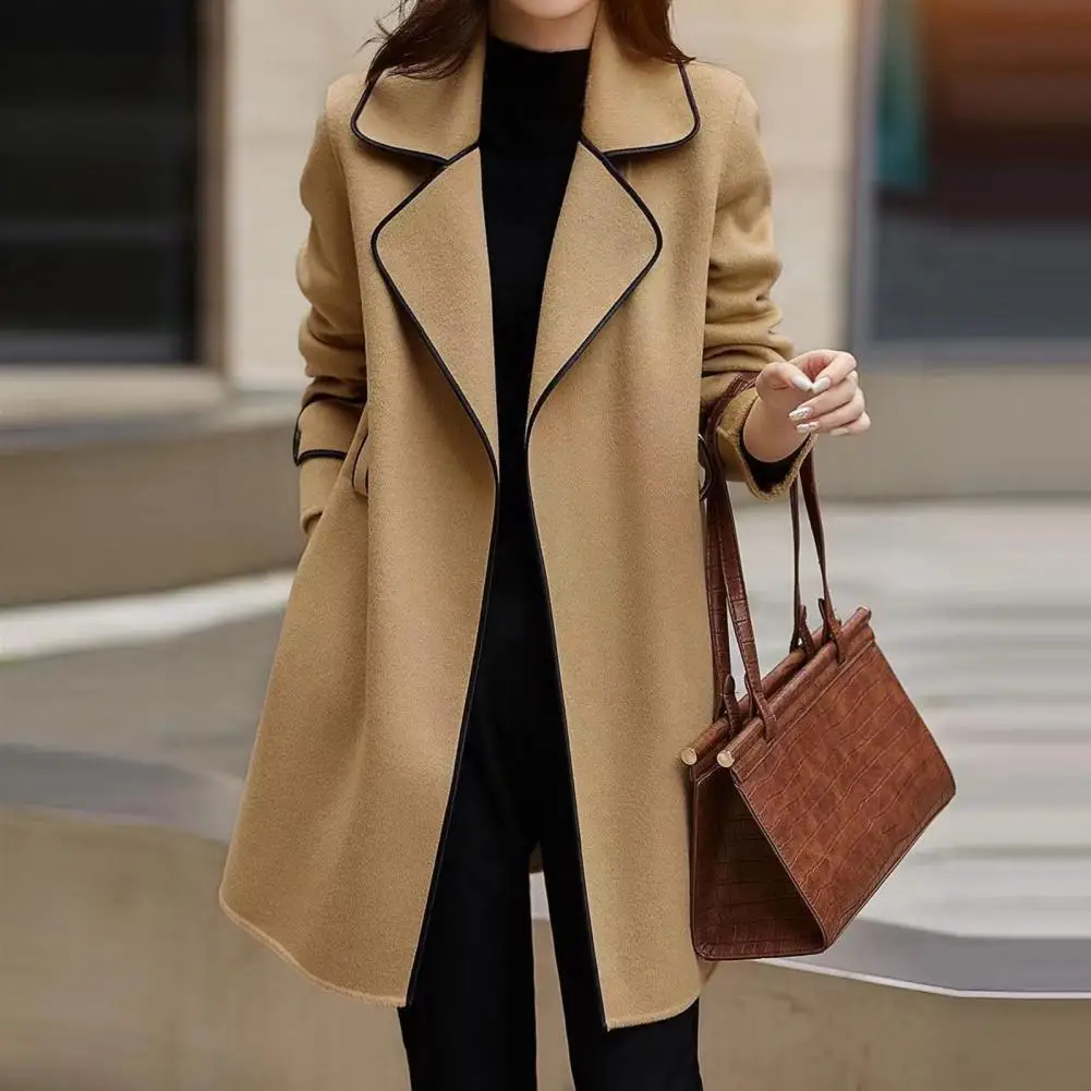 

Women Outerwear Belt Women Overcoat Coldproof Slim Fit Woolen Coat