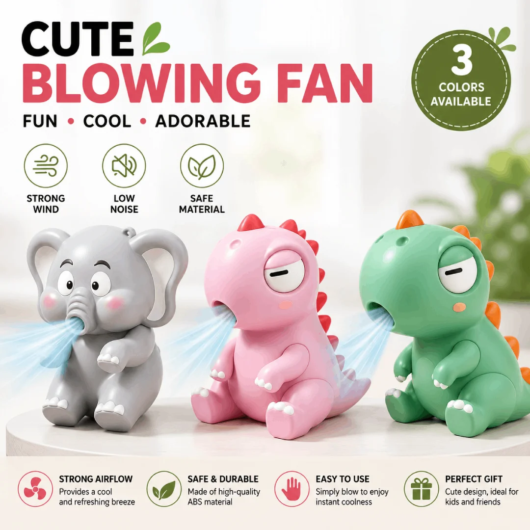 Cute Dinosaur Elephant Shape USB Rechargeable Mini Neck Fan Strong Airflow Adjustable Speed Hanging Strap Food Clip Desk Fan