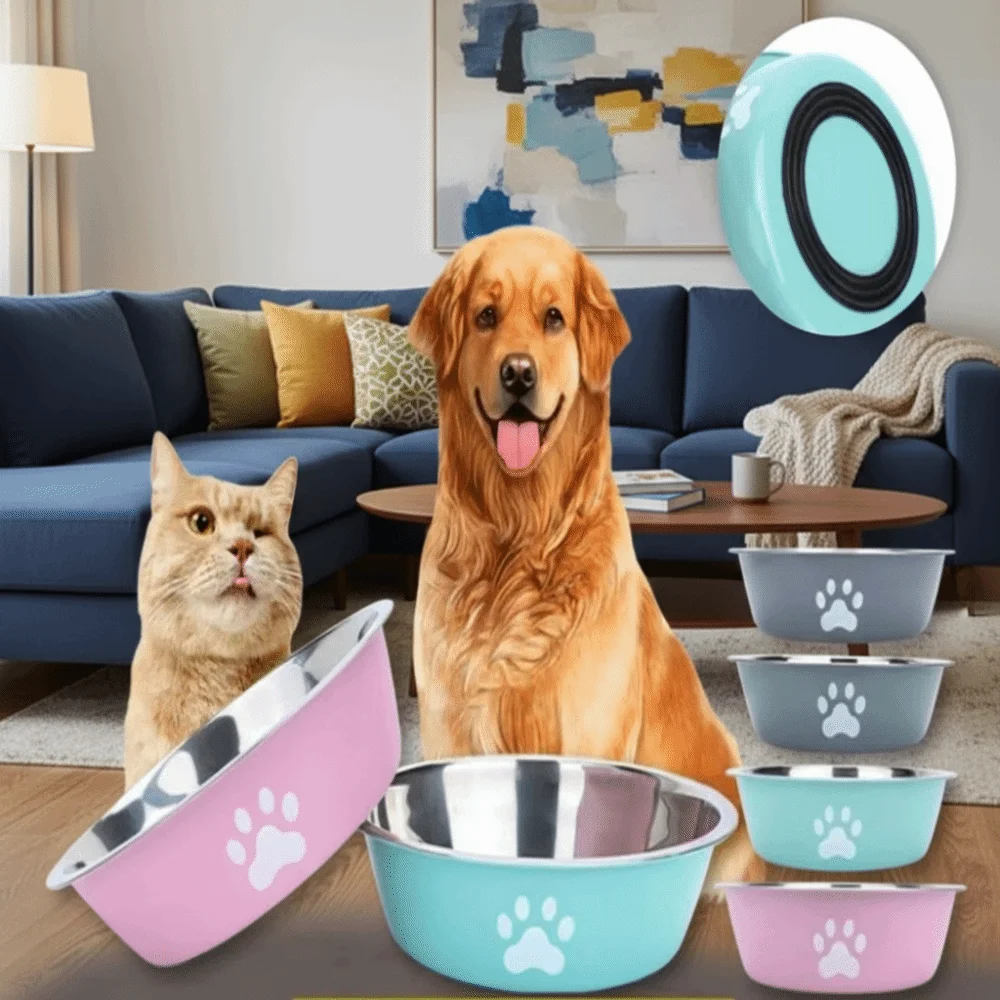New Large Capacity Dog Bowl Stainless Steel Anti-slip Cat Bowl Double-layer Anti-rust Dog Water Bowl Suitable for Puppies - view 2