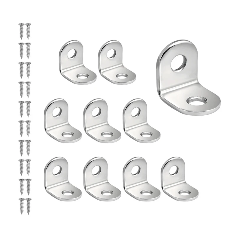 10/20Pcs Stainless Steel Angle Brackets Set 20 × 20mm Right Corner 90 Degree L Shaped Bracket with Screws for Furniture Table