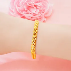 24K Pure Yellow Gold Color Orginal Watch Chain Bracelet for Women Thickening Female Bracelets Wedding Birthday Christmas Gifts