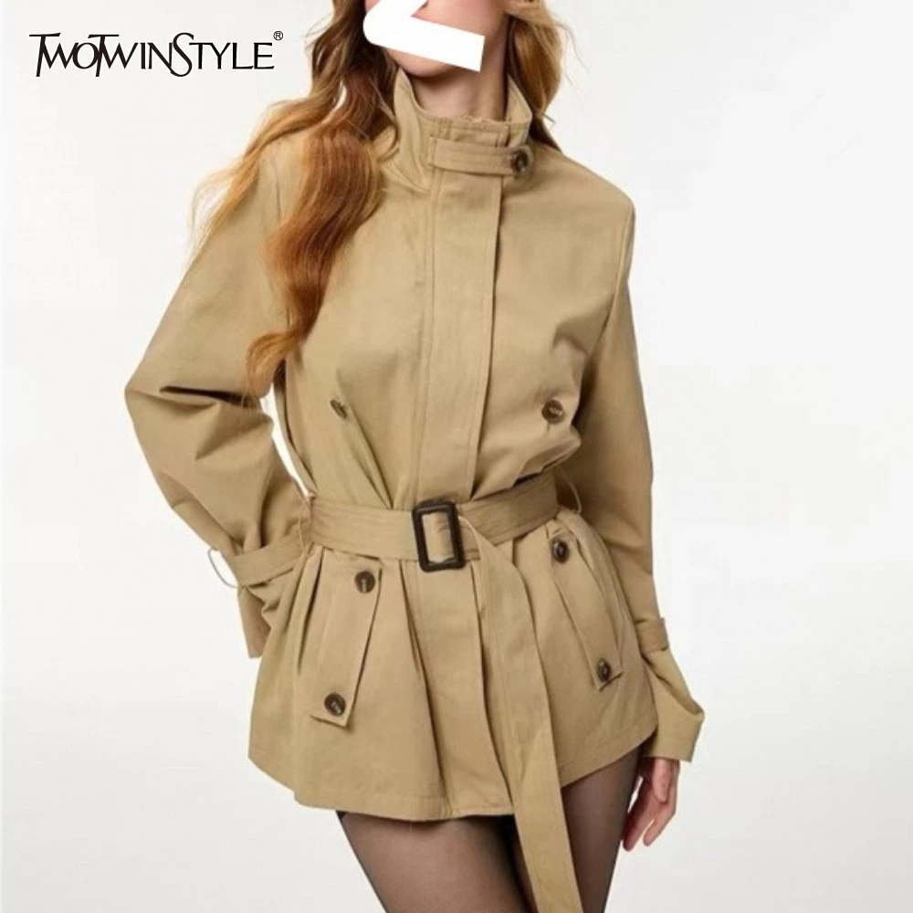 

TWOTWINSTYLE Solid Spliced Sashes Basics Jacket Female Turtleneck Long Sleeve Slimming Women's Jackets Summer Style Fashion New