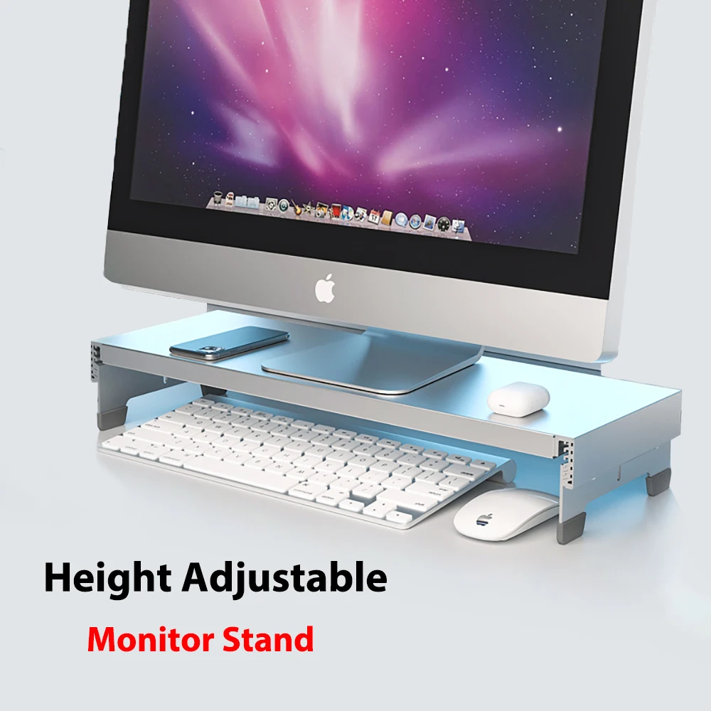 Adjustable Height Monitor Stand Riser Metal Material Strong Structure 50Kg Bearing Capacity Desktop Laptop Bracket Fast Shipping