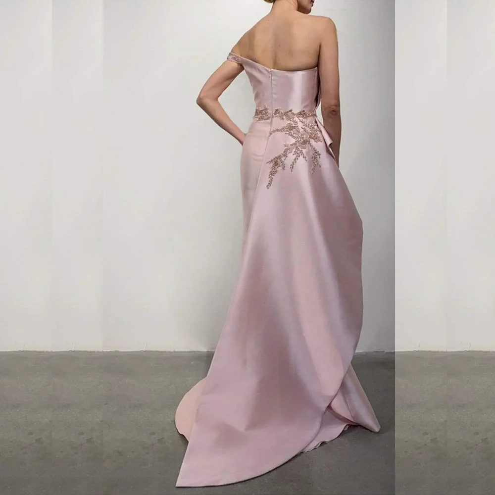 Vestido de noche rosa con apliques sin tirantes para mujer, traje de lujo con pliegues, cola de la capilla, elegante para ocasiones formales, graduación, 2024