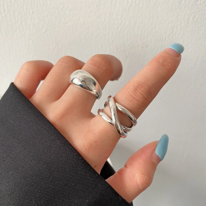 

Fashion Simple Silver Color Waterdrop Rings For Women Retro Glossy Line Cross Opening Index Ring Jewelry Accessories Wholesale