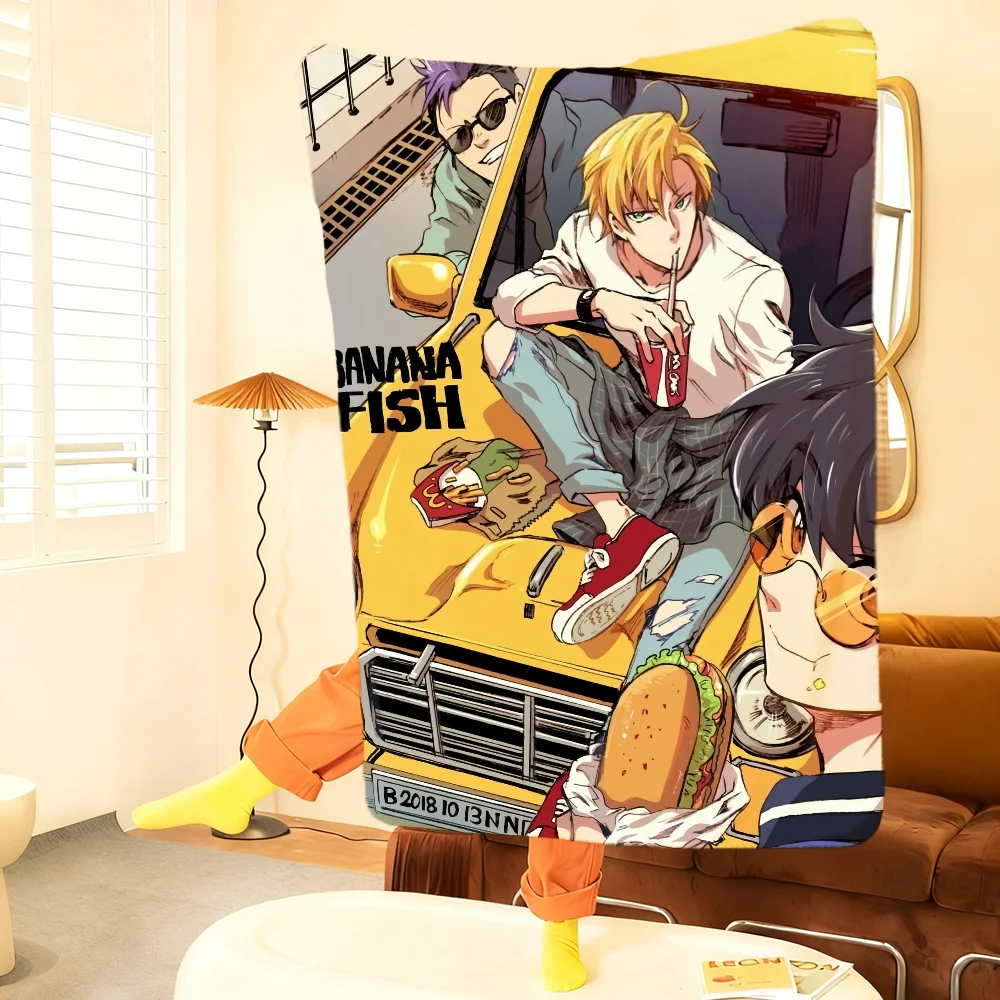 

Classic Anime B-Banana-A Fish Blanket Throw Super Cosy Plush Living Room Sofa Couch Childish Birthday Gifts